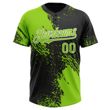 Load image into Gallery viewer, Custom Neon Green Black-White 3D Pattern Abstract Brush Stroke Two-Button Unisex Softball Jersey