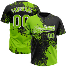 Load image into Gallery viewer, Custom Neon Green Black-White 3D Pattern Abstract Brush Stroke Two-Button Unisex Softball Jersey