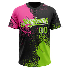 Load image into Gallery viewer, Custom Black Neon Green-Pink 3D Pattern Abstract Brush Stroke Two-Button Unisex Softball Jersey