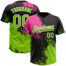 Load image into Gallery viewer, Custom Black Neon Green-Pink 3D Pattern Abstract Brush Stroke Two-Button Unisex Softball Jersey