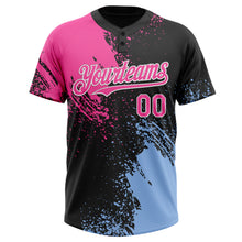 Load image into Gallery viewer, Custom Black Pink-Light Blue 3D Pattern Abstract Brush Stroke Two-Button Unisex Softball Jersey
