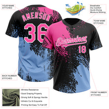 Load image into Gallery viewer, Custom Black Pink-Light Blue 3D Pattern Abstract Brush Stroke Two-Button Unisex Softball Jersey