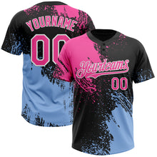 Load image into Gallery viewer, Custom Black Pink-Light Blue 3D Pattern Abstract Brush Stroke Two-Button Unisex Softball Jersey