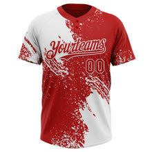 Load image into Gallery viewer, Custom White Red 3D Pattern Abstract Brush Stroke Two-Button Unisex Softball Jersey