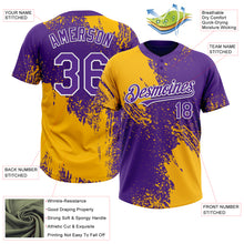 Load image into Gallery viewer, Custom Gold Purple-White 3D Pattern Abstract Brush Stroke Two-Button Unisex Softball Jersey
