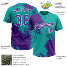 Load image into Gallery viewer, Custom Purple Aqua-White 3D Pattern Abstract Brush Stroke Two-Button Unisex Softball Jersey