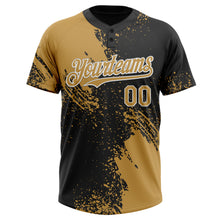 Load image into Gallery viewer, Custom Old Gold Black-White 3D Pattern Abstract Brush Stroke Two-Button Unisex Softball Jersey