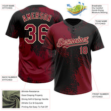 Load image into Gallery viewer, Custom Crimson Black-Cream 3D Pattern Abstract Brush Stroke Two-Button Unisex Softball Jersey