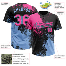 Load image into Gallery viewer, Custom Black Pink-Light Blue 3D Pattern Abstract Brush Stroke Two-Button Unisex Softball Jersey
