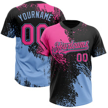 Load image into Gallery viewer, Custom Black Pink-Light Blue 3D Pattern Abstract Brush Stroke Two-Button Unisex Softball Jersey