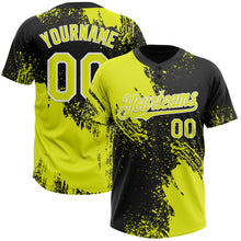 Load image into Gallery viewer, Custom Black Neon Yellow-White 3D Pattern Abstract Brush Stroke Two-Button Unisex Softball Jersey