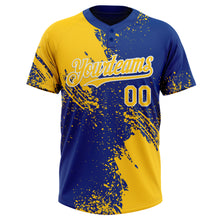 Load image into Gallery viewer, Custom Yellow Royal-White 3D Pattern Abstract Brush Stroke Two-Button Unisex Softball Jersey