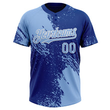 Load image into Gallery viewer, Custom Light Blue Royal-White 3D Pattern Abstract Brush Stroke Two-Button Unisex Softball Jersey