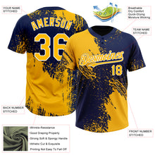 Load image into Gallery viewer, Custom Gold Navy-White 3D Pattern Abstract Brush Stroke Two-Button Unisex Softball Jersey