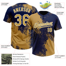 Load image into Gallery viewer, Custom Old Gold Navy-White 3D Pattern Abstract Brush Stroke Two-Button Unisex Softball Jersey