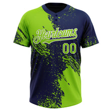 Load image into Gallery viewer, Custom Neon Green Navy-White 3D Pattern Abstract Brush Stroke Two-Button Unisex Softball Jersey