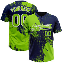 Load image into Gallery viewer, Custom Neon Green Navy-White 3D Pattern Abstract Brush Stroke Two-Button Unisex Softball Jersey