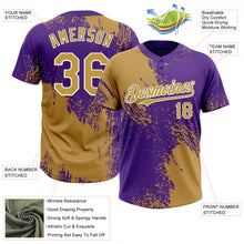 Load image into Gallery viewer, Custom Old Gold Purple-White 3D Pattern Abstract Brush Stroke Two-Button Unisex Softball Jersey