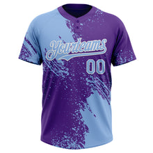 Load image into Gallery viewer, Custom Light Blue Purple-White 3D Pattern Abstract Brush Stroke Two-Button Unisex Softball Jersey