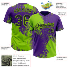 Load image into Gallery viewer, Custom Neon Green Black-Purple 3D Pattern Abstract Brush Stroke Two-Button Unisex Softball Jersey