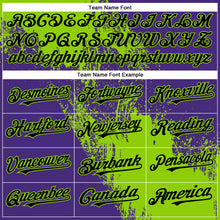 Load image into Gallery viewer, Custom Neon Green Black-Purple 3D Pattern Abstract Brush Stroke Two-Button Unisex Softball Jersey