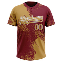 Load image into Gallery viewer, Custom Old Gold Crimson-White 3D Pattern Abstract Brush Stroke Two-Button Unisex Softball Jersey