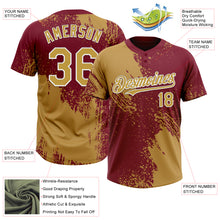 Load image into Gallery viewer, Custom Old Gold Crimson-White 3D Pattern Abstract Brush Stroke Two-Button Unisex Softball Jersey