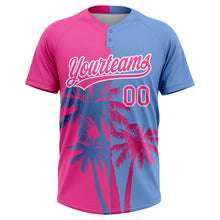 Load image into Gallery viewer, Custom Pink Light Blue-White 3D Pattern Hawaii Coconut Trees Two-Button Unisex Softball Jersey