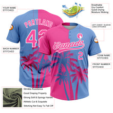 Load image into Gallery viewer, Custom Pink Light Blue-White 3D Pattern Hawaii Coconut Trees Two-Button Unisex Softball Jersey