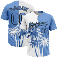 Load image into Gallery viewer, Custom White Light Blue-Black 3D Pattern Hawaii Coconut Trees Two-Button Unisex Softball Jersey