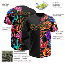Load image into Gallery viewer, Custom Black Old Gold 3D Pattern Hawaii Tropical Palm Leaves Two-Button Unisex Softball Jersey