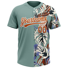 Load image into Gallery viewer, Custom Teal Texas Orange-White 3D Pattern Hawaii Tropical Palm Leaves Two-Button Unisex Softball Jersey