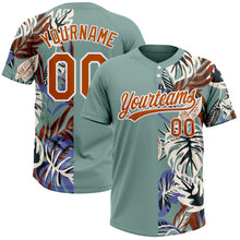 Load image into Gallery viewer, Custom Teal Texas Orange-White 3D Pattern Hawaii Tropical Palm Leaves Two-Button Unisex Softball Jersey