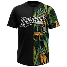 Load image into Gallery viewer, Custom Black White 3D Pattern Leopards And Tropical Palm Leaves Two-Button Unisex Softball Jersey