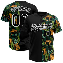 Load image into Gallery viewer, Custom Black White 3D Pattern Leopards And Tropical Palm Leaves Two-Button Unisex Softball Jersey