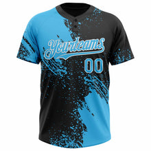 Load image into Gallery viewer, Custom Sky Blue Black-White 3D Pattern Abstract Brush Stroke Two-Button Unisex Softball Jersey