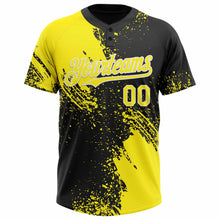 Load image into Gallery viewer, Custom Light Yellow Black-White 3D Pattern Abstract Brush Stroke Two-Button Unisex Softball Jersey