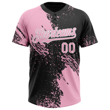 Load image into Gallery viewer, Custom Light Pink Black-White 3D Pattern Abstract Brush Stroke Two-Button Unisex Softball Jersey