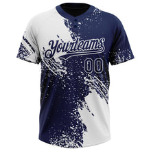 Load image into Gallery viewer, Custom White Navy 3D Pattern Abstract Brush Stroke Two-Button Unisex Softball Jersey