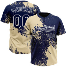 Load image into Gallery viewer, Custom Cream Navy-White 3D Pattern Abstract Brush Stroke Two-Button Unisex Softball Jersey