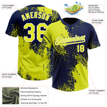 Load image into Gallery viewer, Custom Neon Yellow Navy-White 3D Pattern Abstract Brush Stroke Two-Button Unisex Softball Jersey