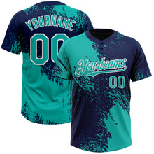 Load image into Gallery viewer, Custom Aqua Navy-White 3D Pattern Abstract Brush Stroke Two-Button Unisex Softball Jersey