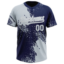 Load image into Gallery viewer, Custom Silver Navy-White 3D Pattern Abstract Brush Stroke Two-Button Unisex Softball Jersey