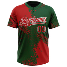 Load image into Gallery viewer, Custom Red Green-White 3D Pattern Abstract Brush Stroke Two-Button Unisex Softball Jersey