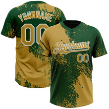 Load image into Gallery viewer, Custom Old Gold Green-White 3D Pattern Abstract Brush Stroke Two-Button Unisex Softball Jersey