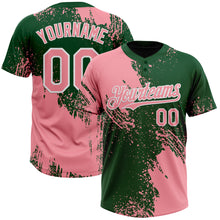 Load image into Gallery viewer, Custom Medium Pink Green-White 3D Pattern Abstract Brush Stroke Two-Button Unisex Softball Jersey