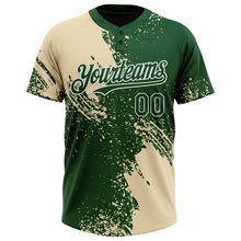 Load image into Gallery viewer, Custom Cream Green-White 3D Pattern Abstract Brush Stroke Two-Button Unisex Softball Jersey
