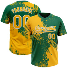 Load image into Gallery viewer, Custom Gold Kelly Green-White 3D Pattern Abstract Brush Stroke Two-Button Unisex Softball Jersey