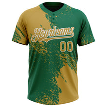 Load image into Gallery viewer, Custom Old Gold Kelly Green-White 3D Pattern Abstract Brush Stroke Two-Button Unisex Softball Jersey