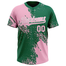 Load image into Gallery viewer, Custom Light Pink Kelly Green-White 3D Pattern Abstract Brush Stroke Two-Button Unisex Softball Jersey